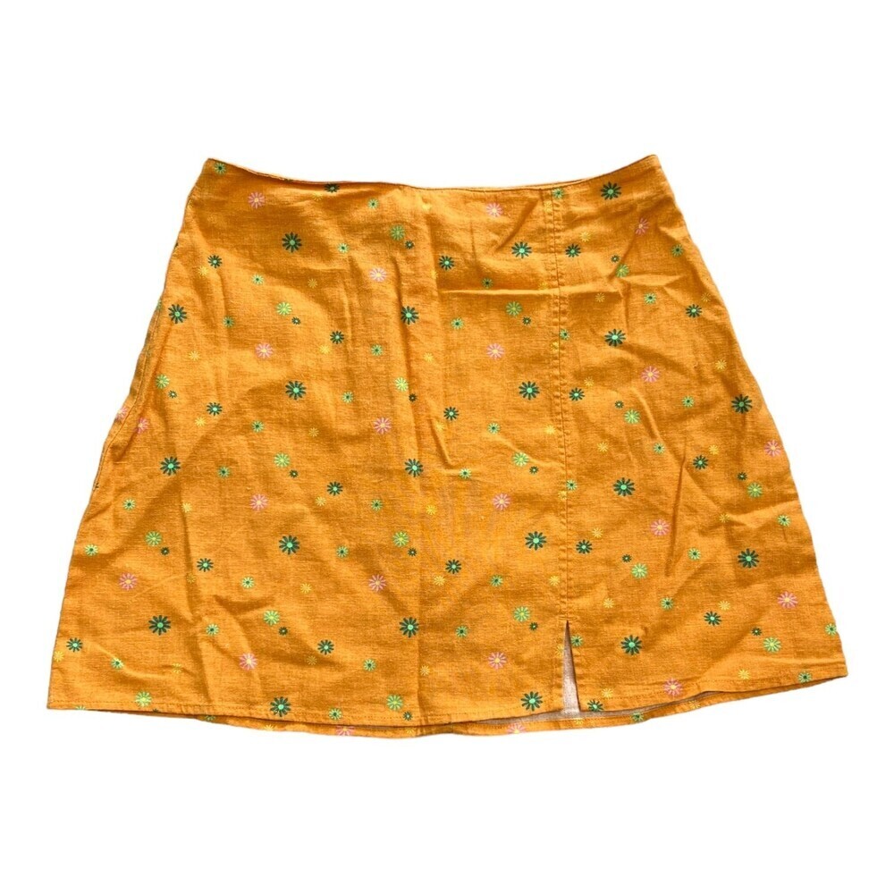 Abound Orange Floral Linen Rayon Mini Skirt S